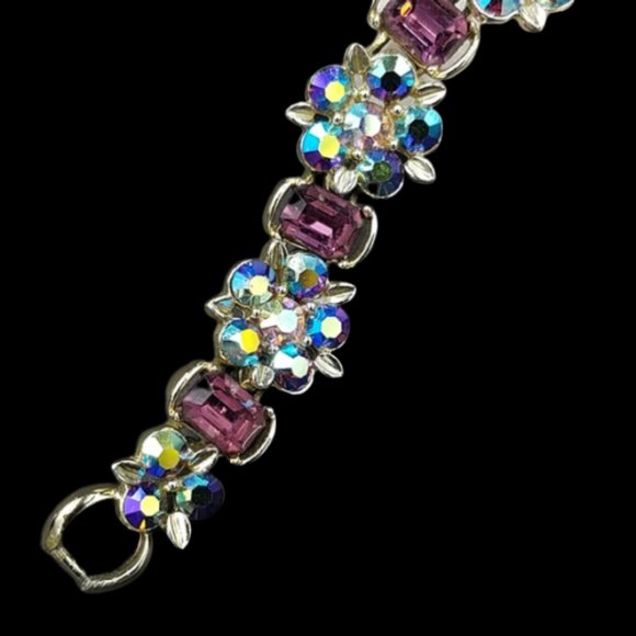 Vintage Lisner Purple and AB Rhinestone Bracelet - Picture 3 of 6